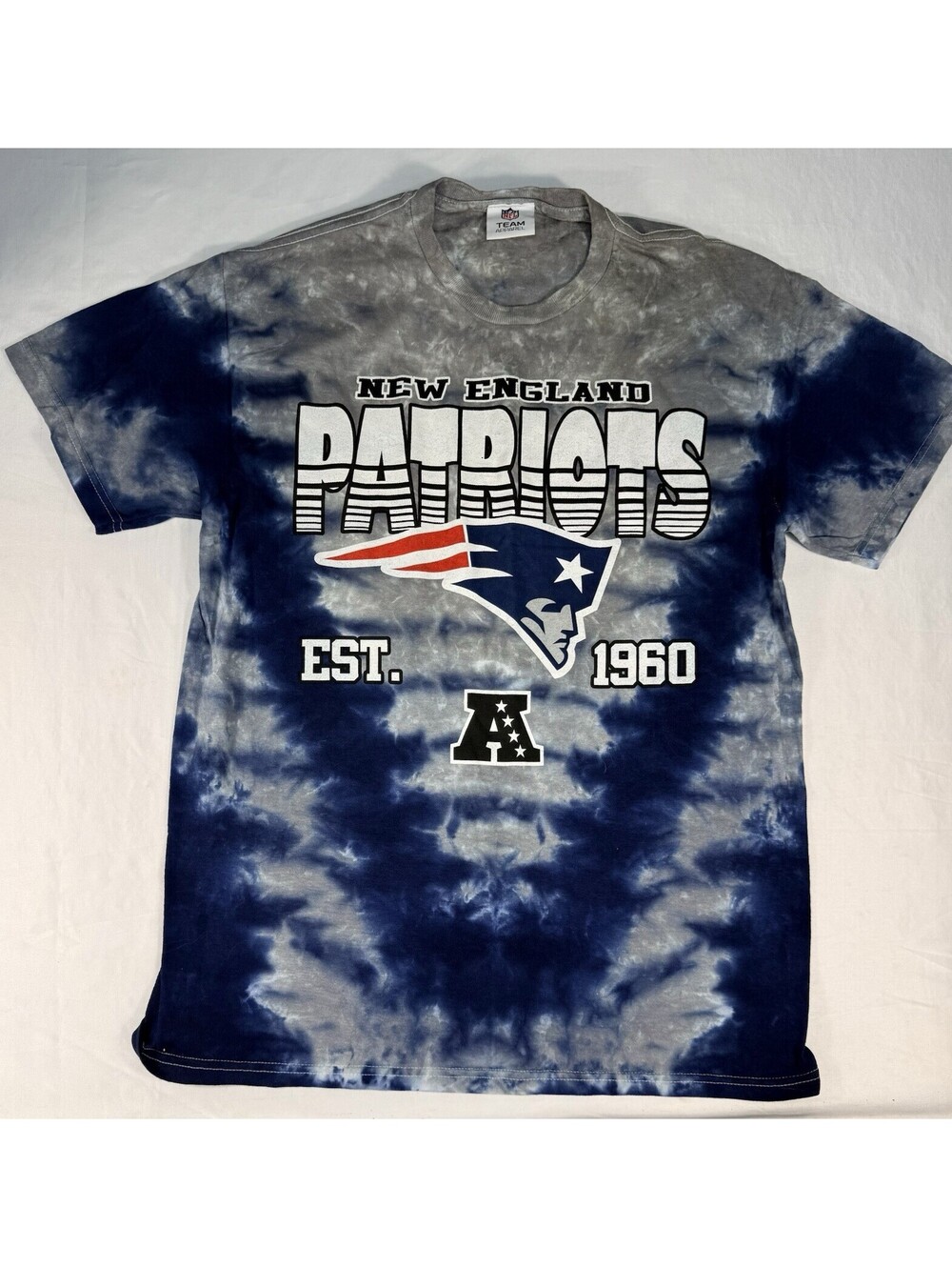 NFL Team Apparel New England Patriots Mens M Tie-Dye T-Shirt Blue Gray White